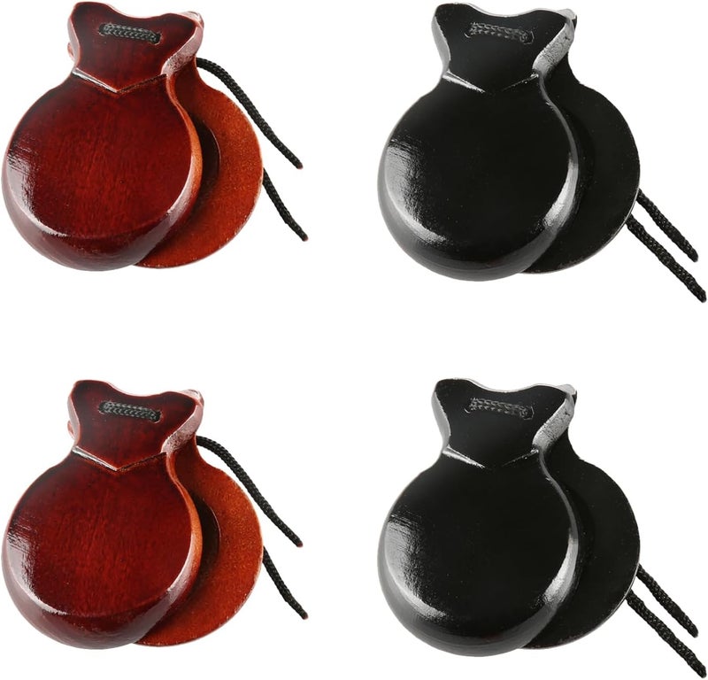 Corbekel 2 Pairs Spanish Castanets with String, Traditional Spanish Flamenco Castanets for Adults, Wooden Musical Percussion Instruments for Beginners(BROWN+BLACK) - Image 1